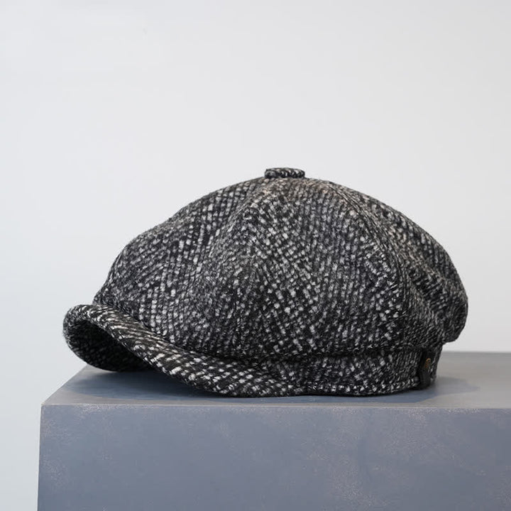 Black Fleck Tweed Newsboy Octagonal Beret Cap - Black - XXL (24 /8"-25 5/8") - image 2