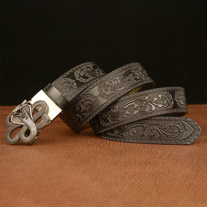 Men's Snake Medallion Buckle Leather Belt