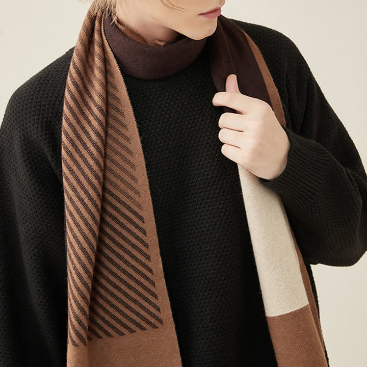 Men's Color Contrast Striped Pure Wool Scarf