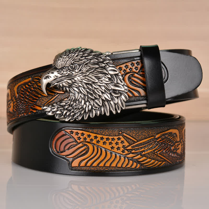 Men's Intricate Eagle Head Automatic Buckle Leather Belt