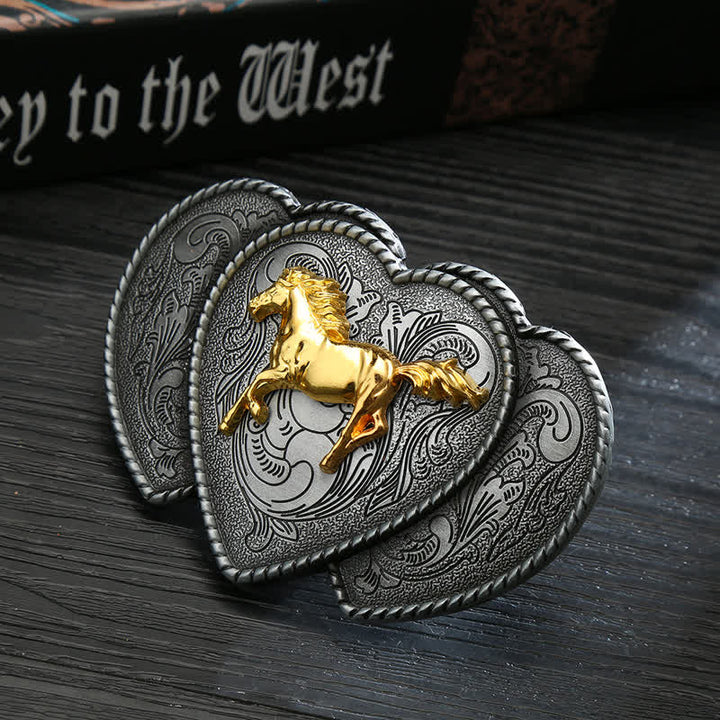 Men's DIY Horse Triple Heart Shaped Buckle Leather Belt