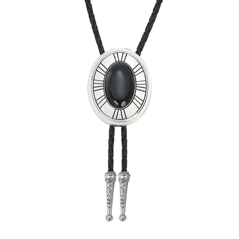 Oval Natural Agate Stone Medallion Bolo Tie