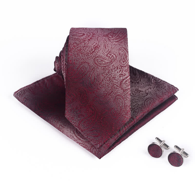 3Pcs Men's Gradient Color Paisley Necktie Set - Burgundy - image 6