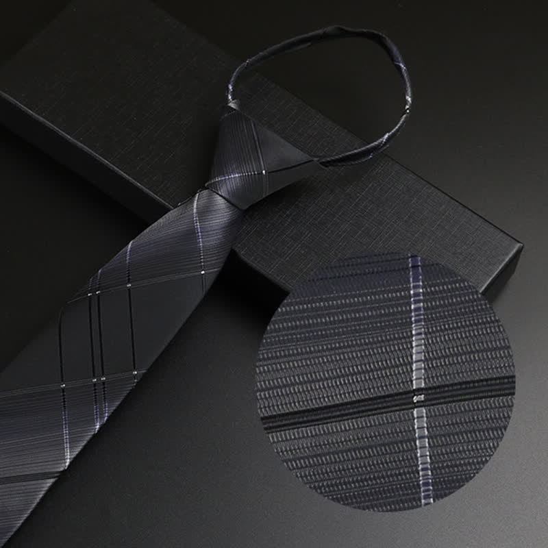 Men's Black-Gray Zipper Tie Classic Necktie - Gray Plaid - image 2
