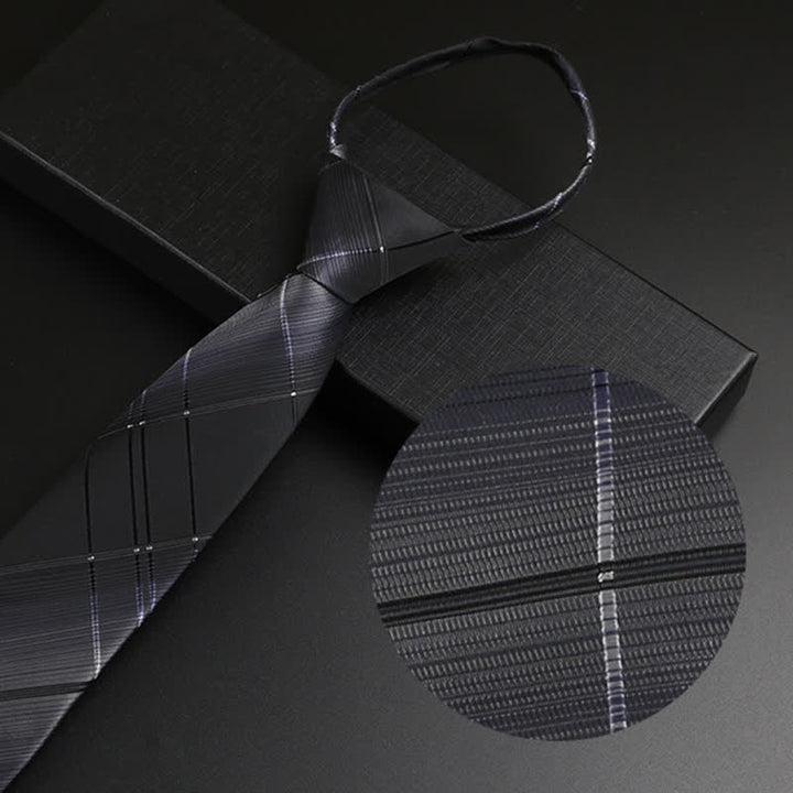 Men's Black-Gray Zipper Tie Classic Necktie - Gray Plaid - image 2
