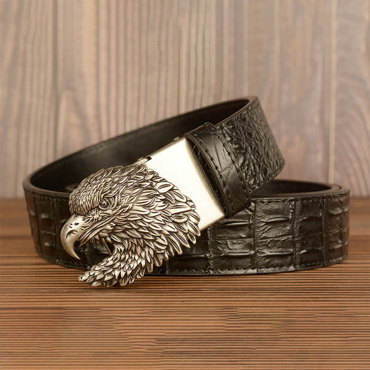 Men's Eagle Head Crocodile Embossed Leather Belt