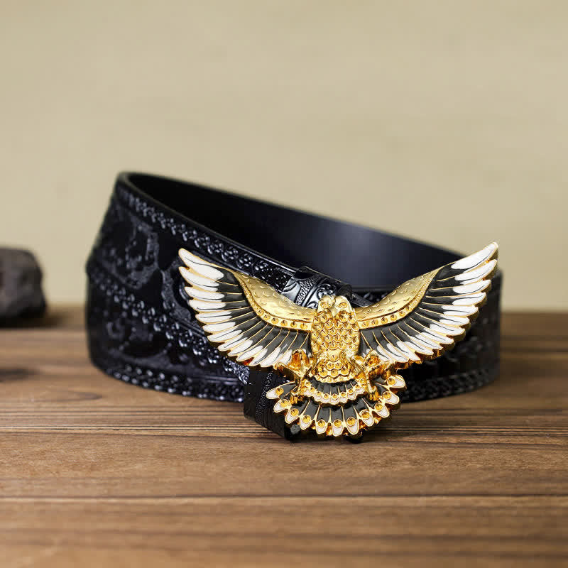 Men's DIY Golden Eagle Spread Wings Buckle Leather Belt