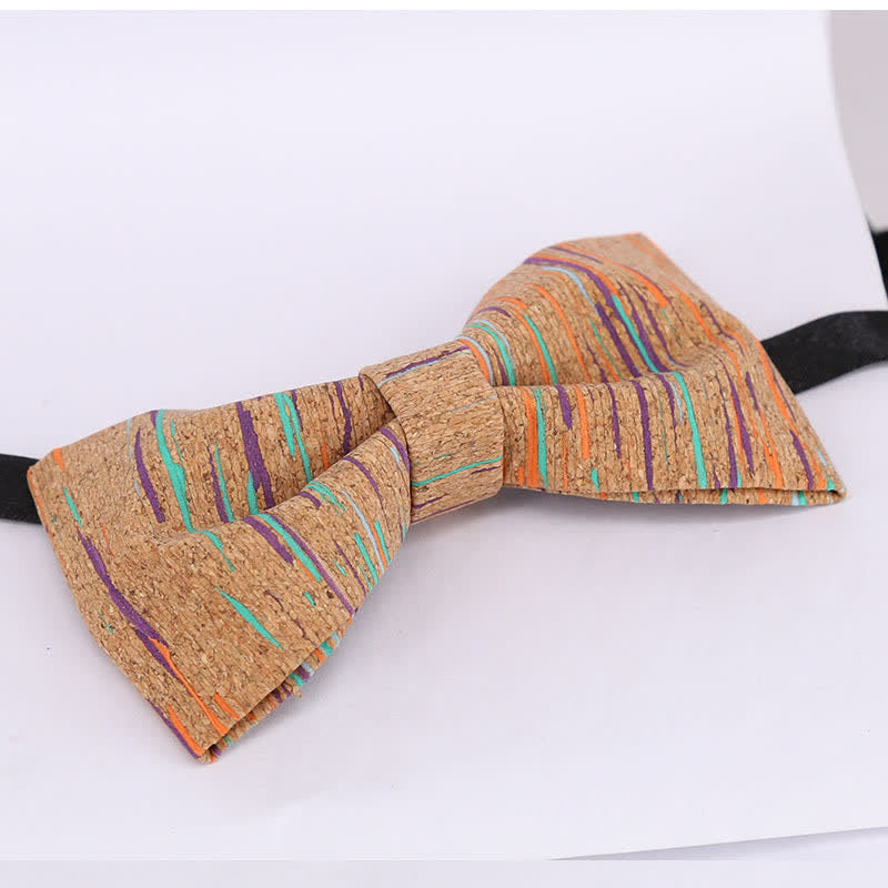 Men's Cork Graphic Lines Wooden Bow Tie