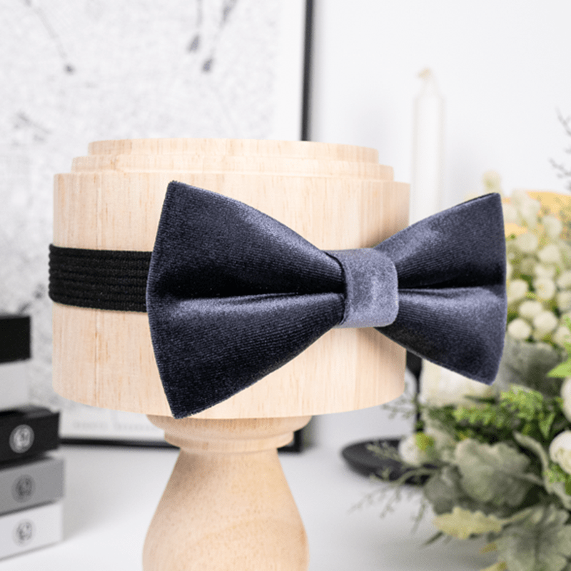 Men's Night Gray Solid Color Velvet Bow Tie