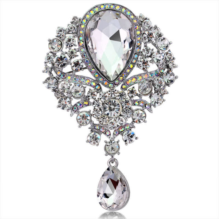 Women's Clear Glass Flower Waterdrop Brooch