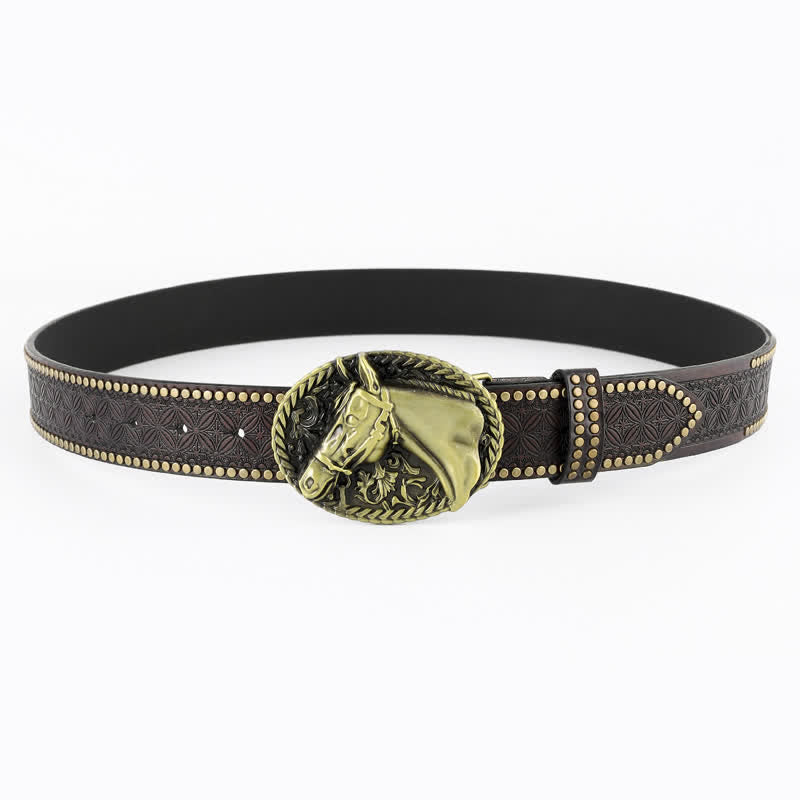 Men's Trendy Carved Horse Buckle Leather Belt