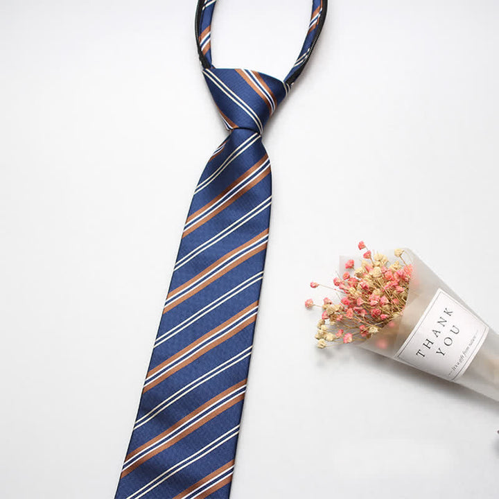 Men's Preppy Zipper Tie Striped Necktie - Blue - image 4