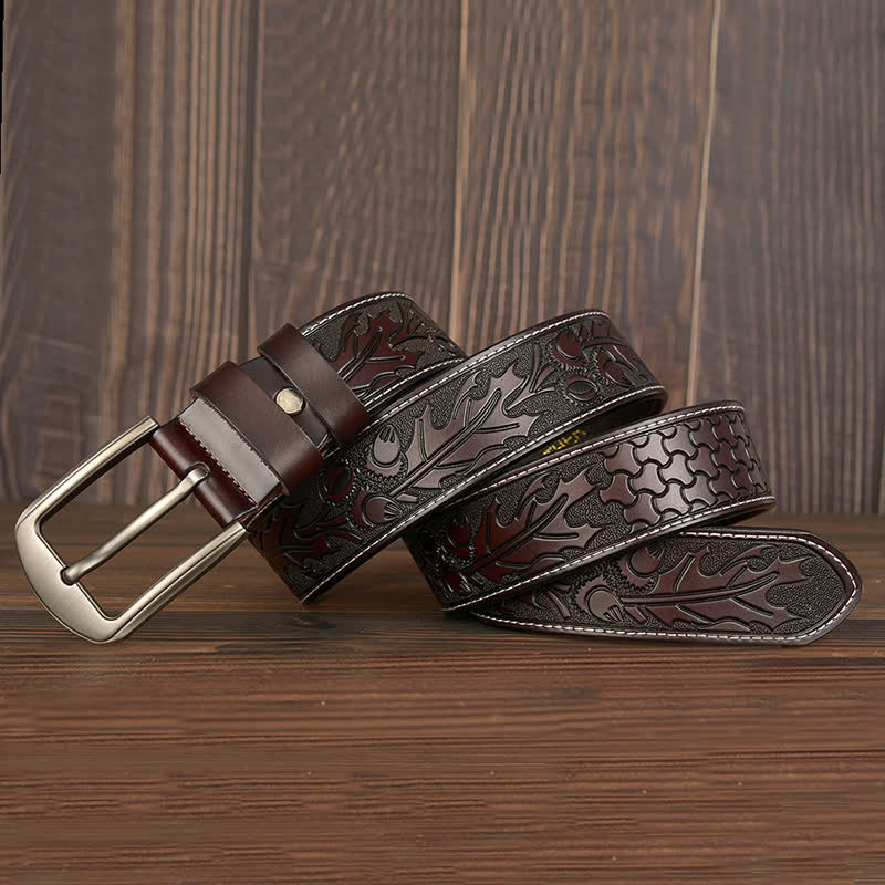 Men's Floral Embossed Pattern Leather Belt