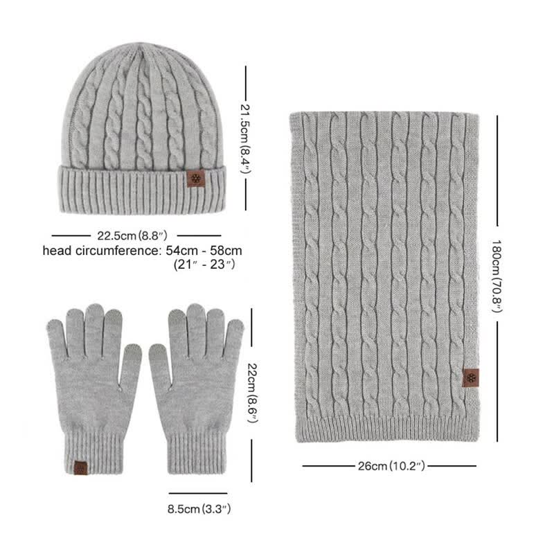 3Pcs Unisex Alpaca Warm Hat Scarf Gloves Set