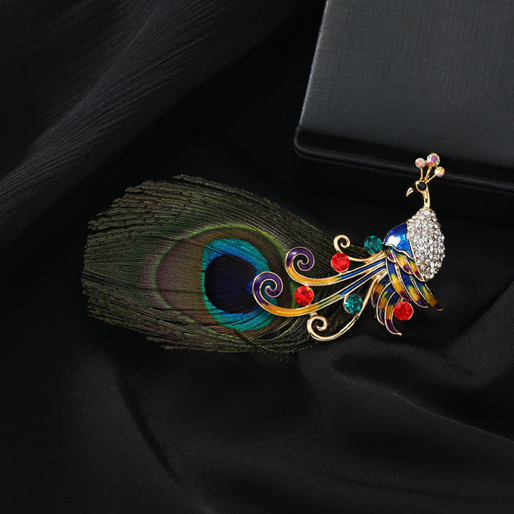 Women's Ethnic Colorful Peacock Feather Brooch