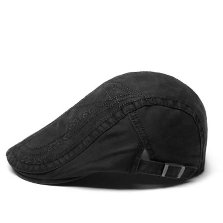 Alphabet Solid Color Washed Denim Beret Cap - Black - Adjustable (about 21 5/8"-23 5/8") - image 3