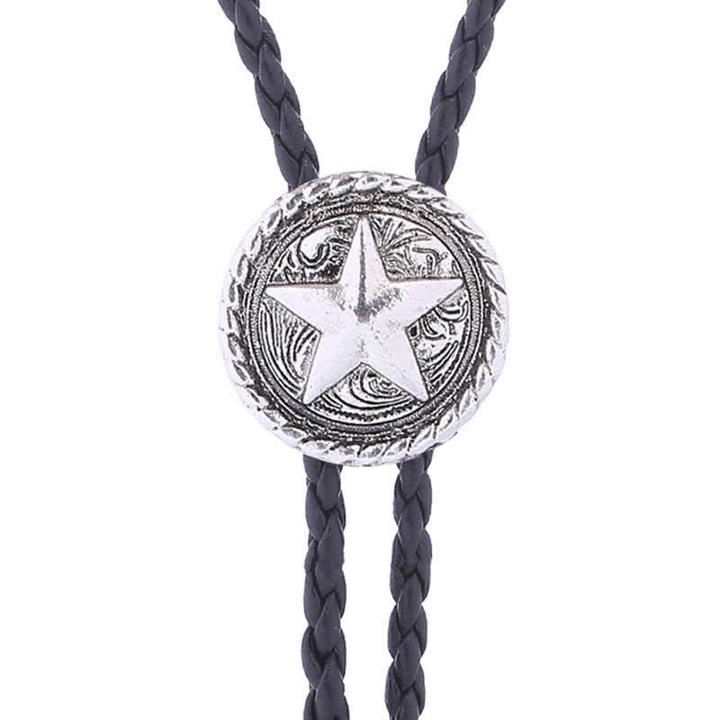 Five-Pointed Star Braided Leather Cord Bolo Tie