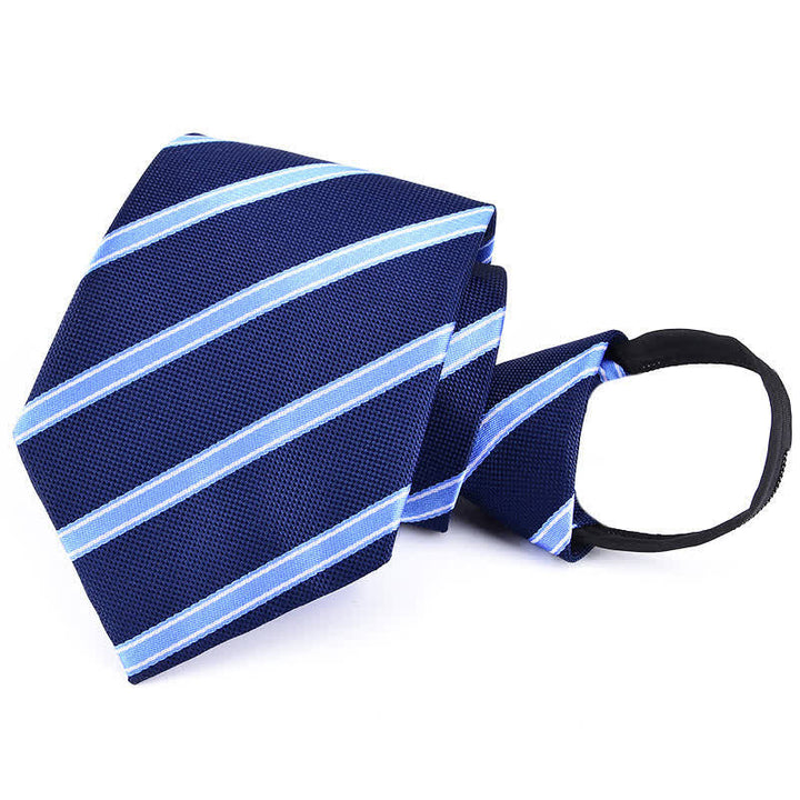Men's Bussiness Zipper Tie Plaid Striped Necktie - Blue&White Striped - image 7