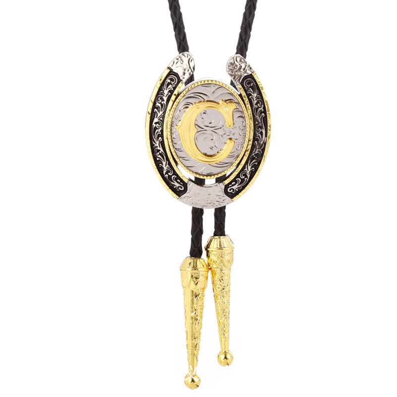 Modern Western Horseshoe Initial Letter A To Z Bolo Tie - Gold - C - image 6