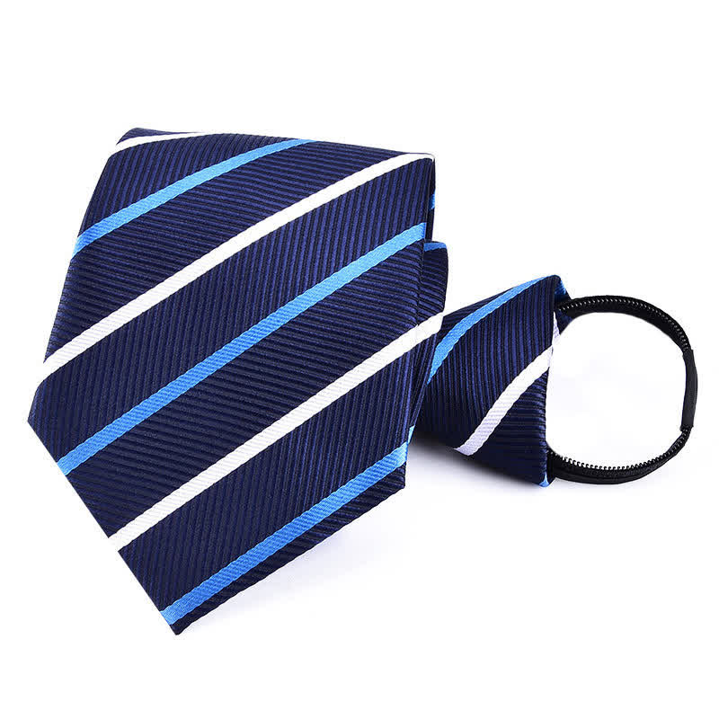 Men's Bussiness Zipper Tie Plaid Striped Necktie