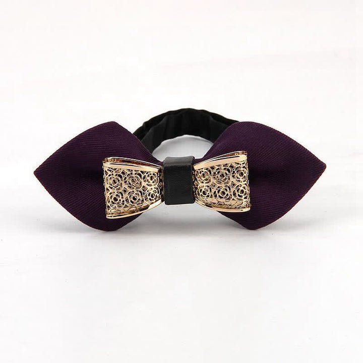 Men's Hollow Golden Flower Pointy Bow Tie