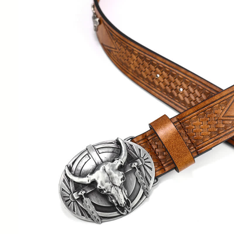 Men's Engraved Mad Bull Leather Belt