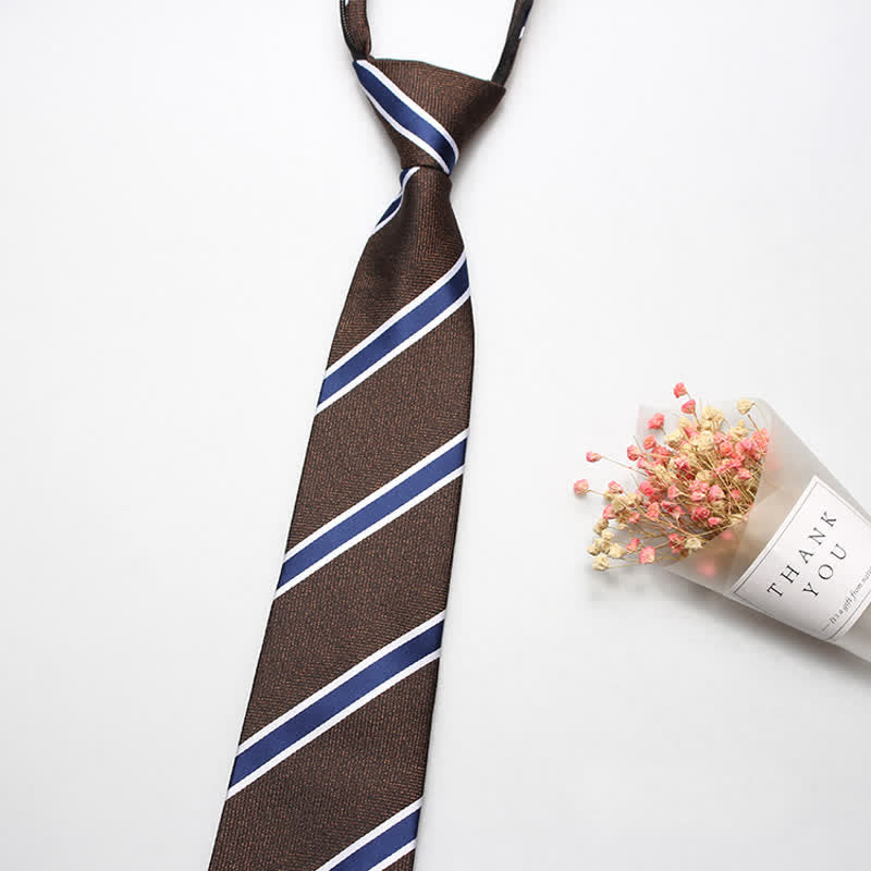 Men's British Zipper Tie Striped Necktie - Khaki & Blue - image 3