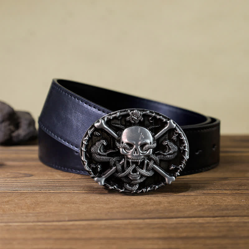 Men's DIY Gothic Cross Skull Snake Buckle Leather Belt