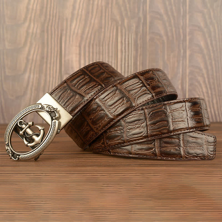 Men's Nautical Anchor Crocodile Embossed Leather Belt