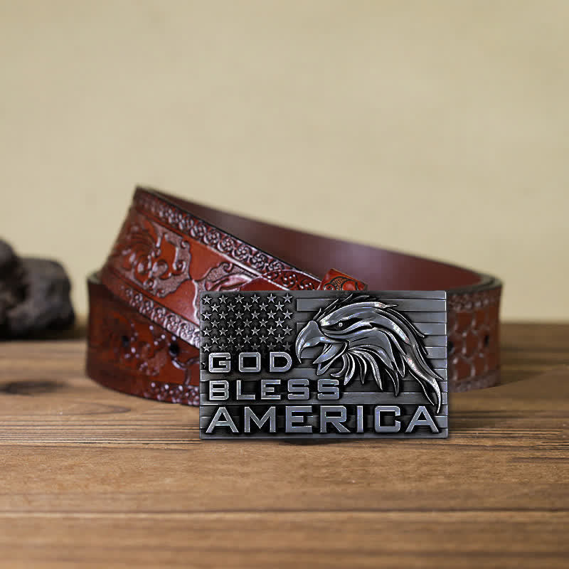 Men's DIY God Bless America Eagle Buckle Leather Belt