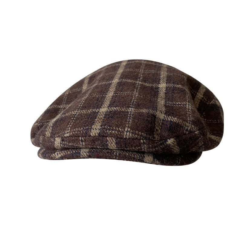 Tweed Herringbone Plaid Beret Flat Cap