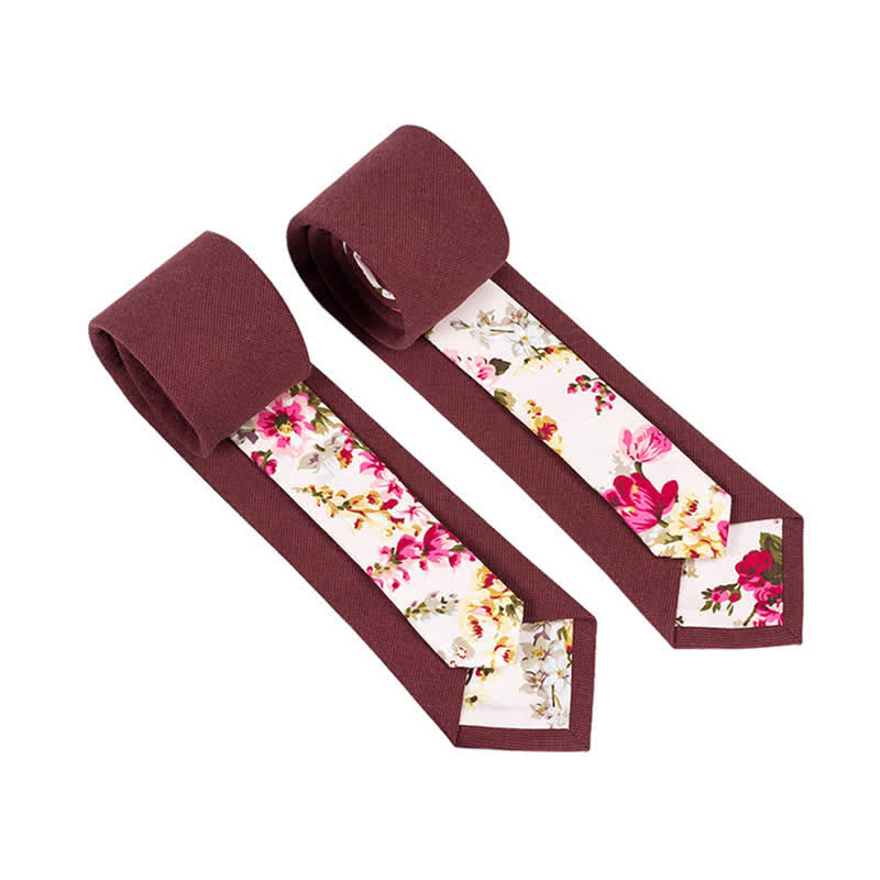 Men's Novel Plaid Floral Patchwork Necktie - Burgundy - image 18