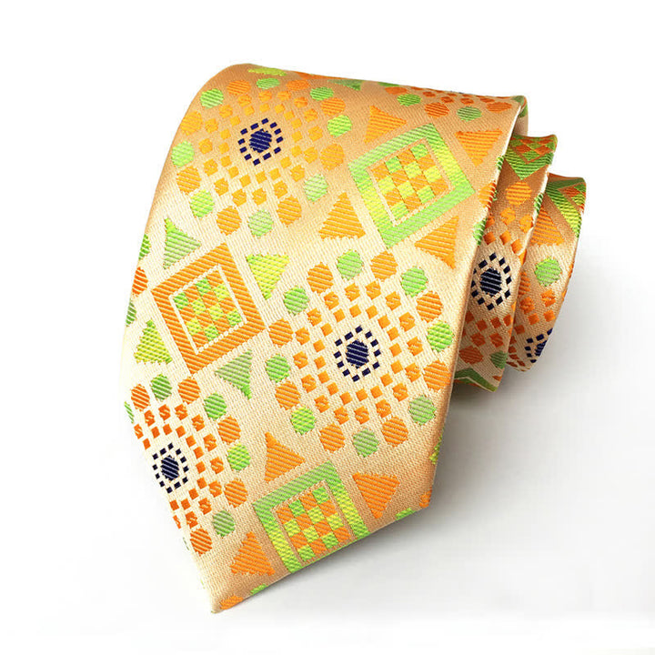 Men's Royal Geometric Medallion Flower Necktie - Yellow & Orange - image 5