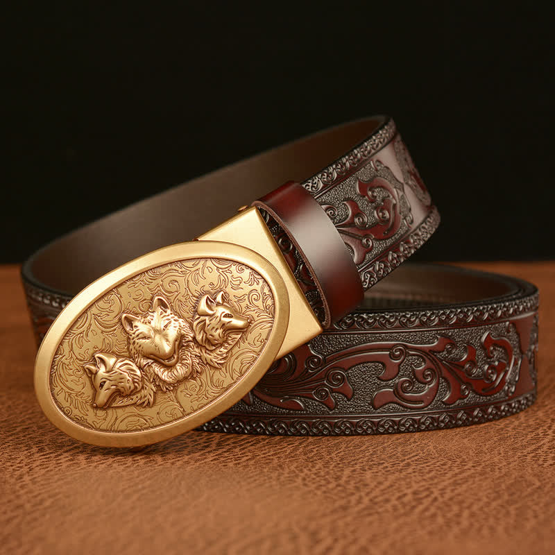 Men's Legend Of Hungry Wolves Leather Belt