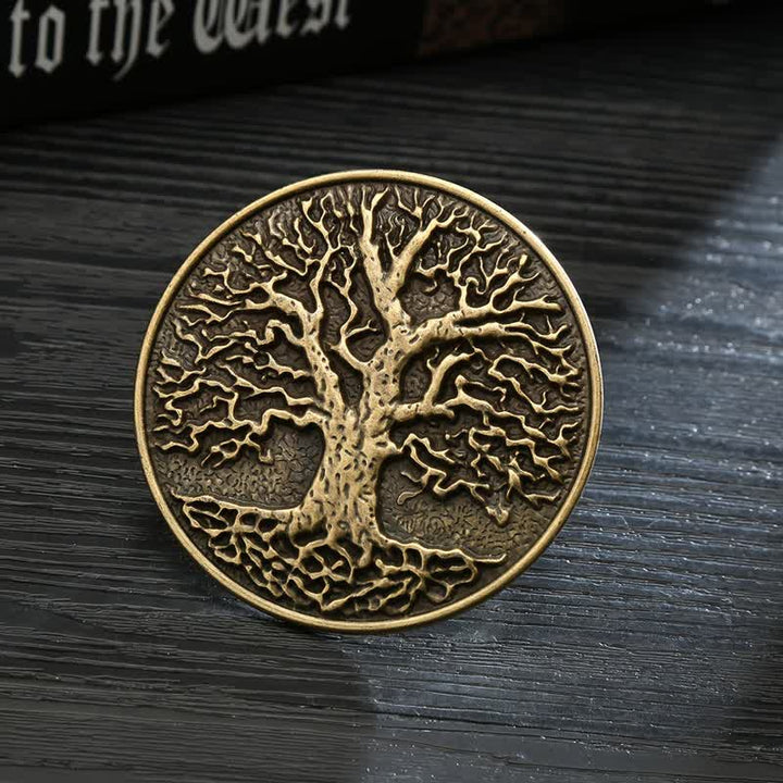 Men's DIY Tree of Life Round Buckle Leather Belt