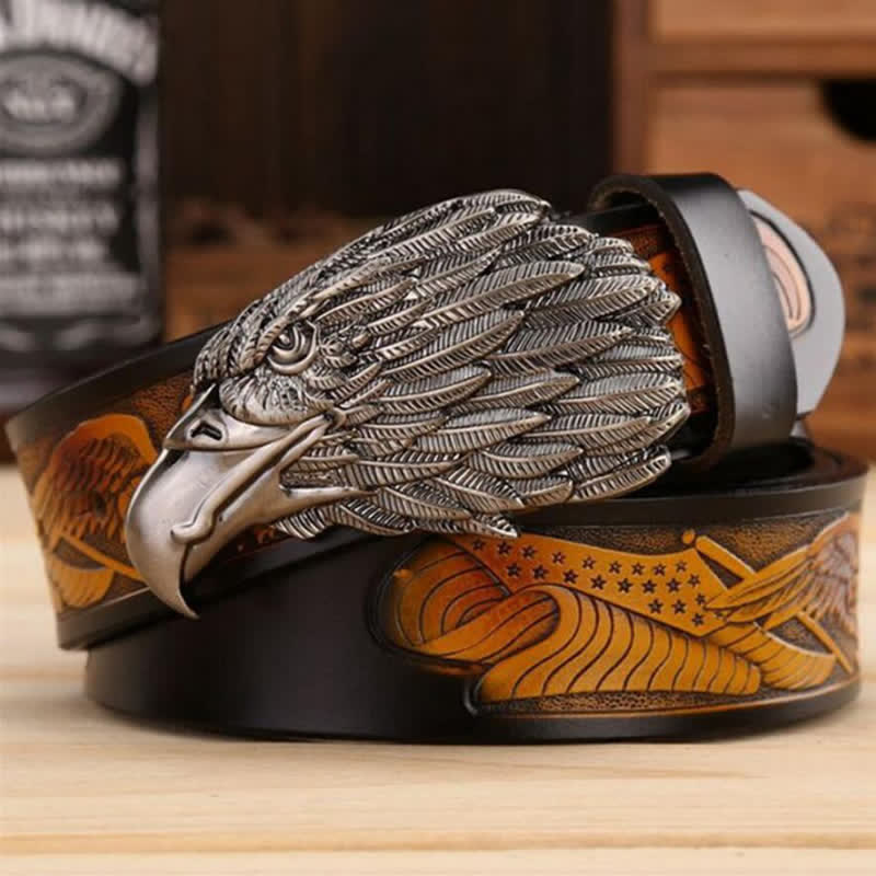 Men's Sharp Eyes 3D Vulture Head Eagle Buckle Leather Belt