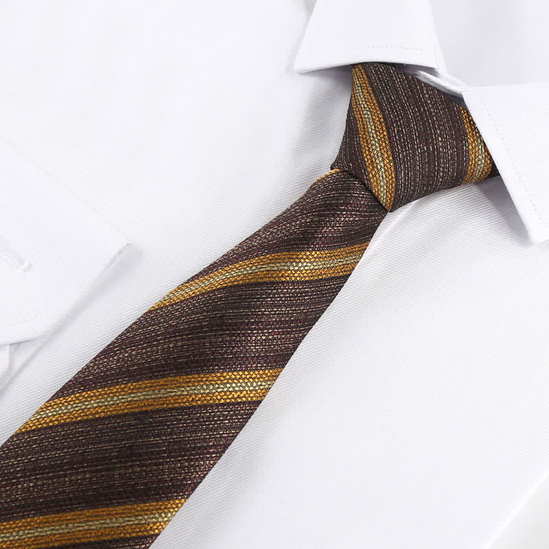 Men's Modern Textured Striped Necktie - Brown - image 6