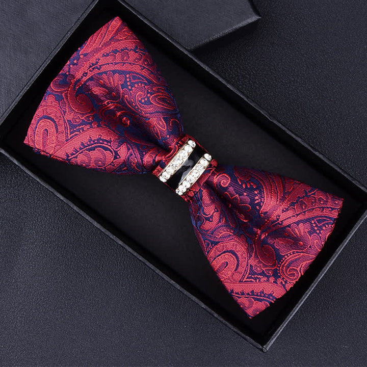 Men's Floral Paisley Striped Rhinestone Bow Tie