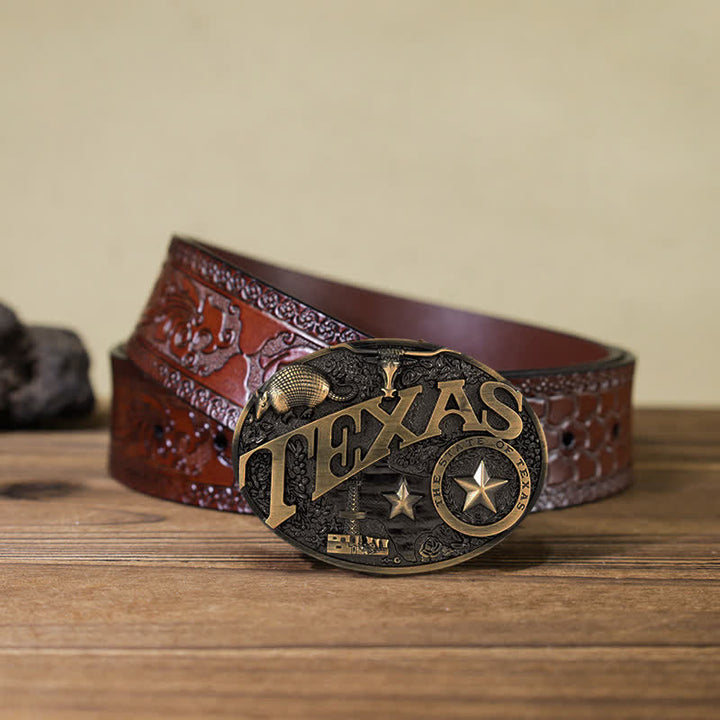 Men's DIY Texas State Heritage Attitude Buckle Leather Belt