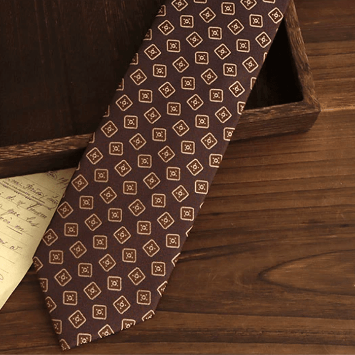 Men's Dark Brown & Gold Diamonds Necktie - image 2