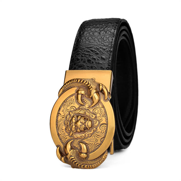 Men's Savage Lion Crocodile Pattern Automatic Leather Belt