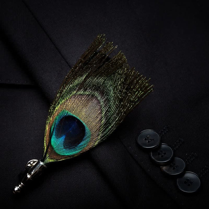 Kid's Green Peacock Feather Bow Tie with Lapel Pin