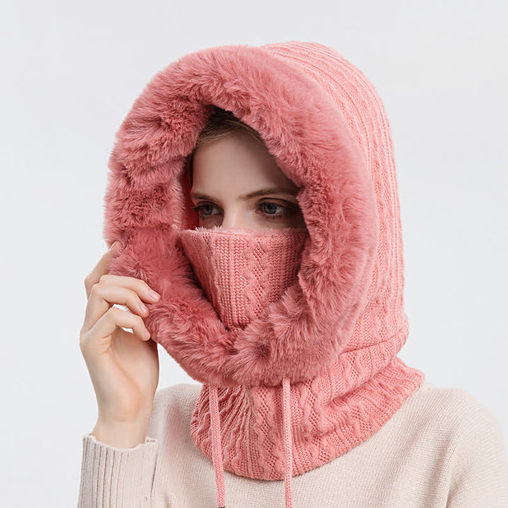 Women's Candy Color Face Hood Mask Knitted Hat