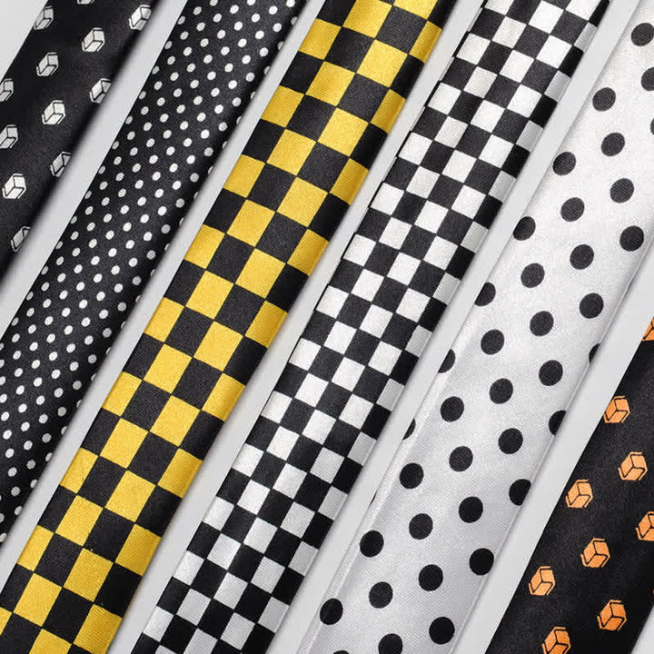 Men's Black & White Little Checks Dots Striped Necktie - image 1