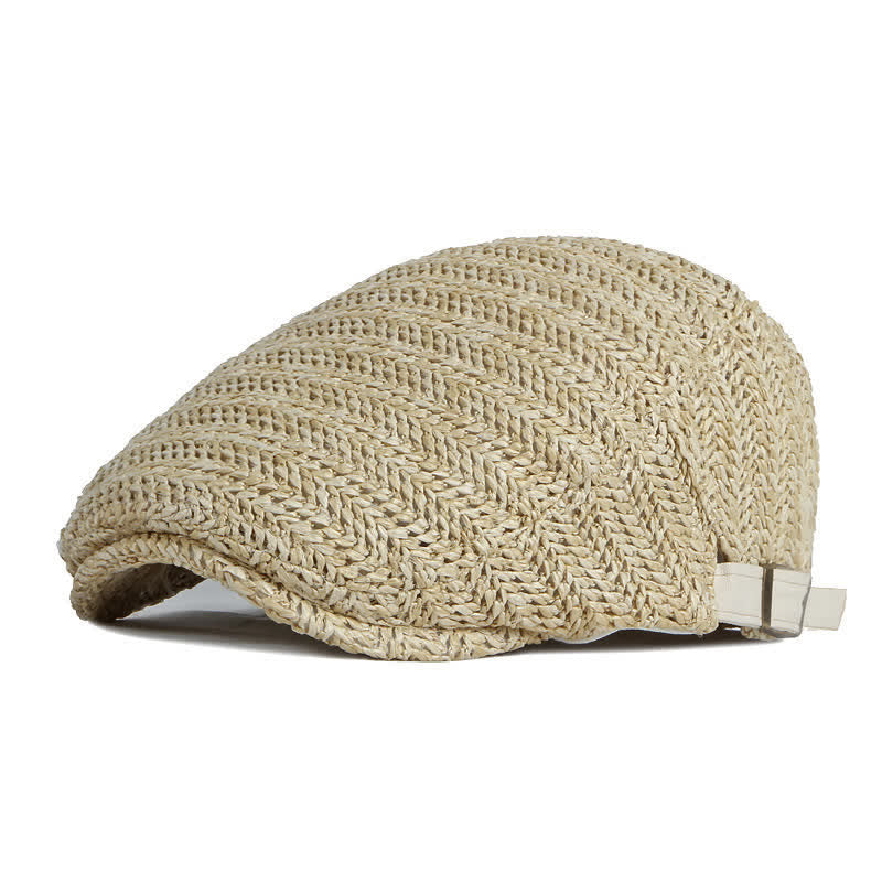 Summer Sunshade Weave Beret Cap - Khaki - Adjustable (about 21 5/8"-23 5/8") - image 0