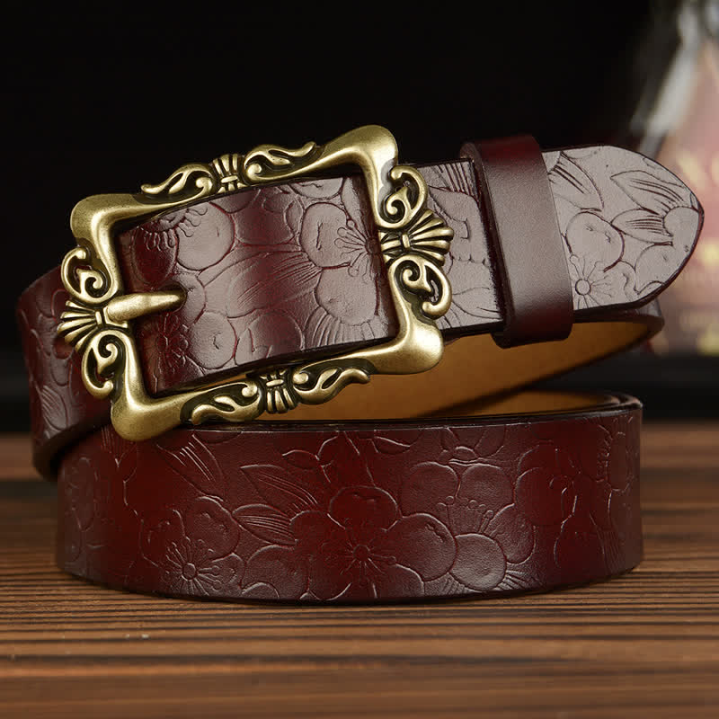 Women's Retro Floral Decorative Leather Belt