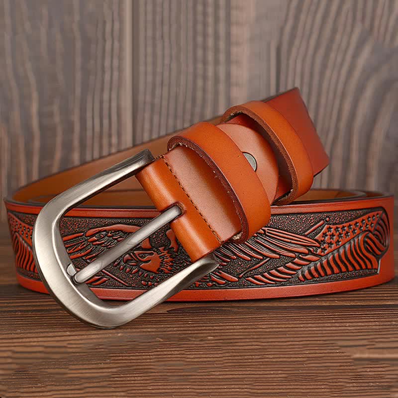 Men's Embossed Eagle Flag Pattern Leather Belt