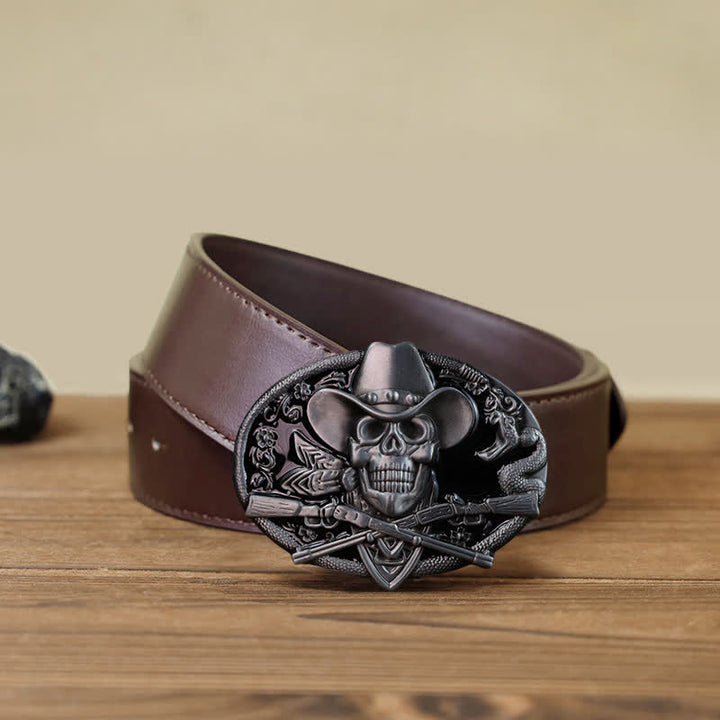 Men's DIY Skull With Cross Guns Buckle Leather Belt