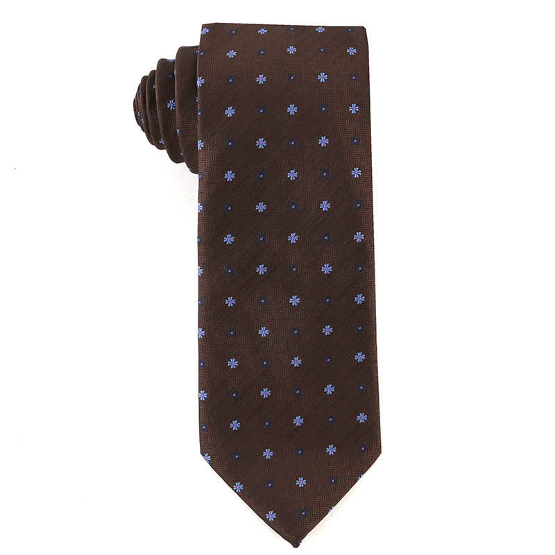 Men's Retro Brown Series Necktie - Blue & Navy Flower - image 8