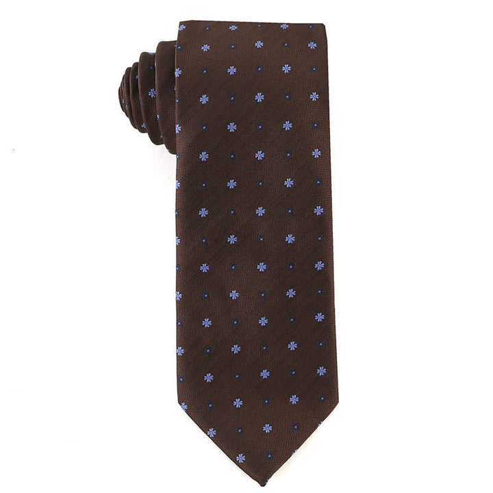 Men's Retro Brown Series Necktie - Blue & Navy Flower - image 8